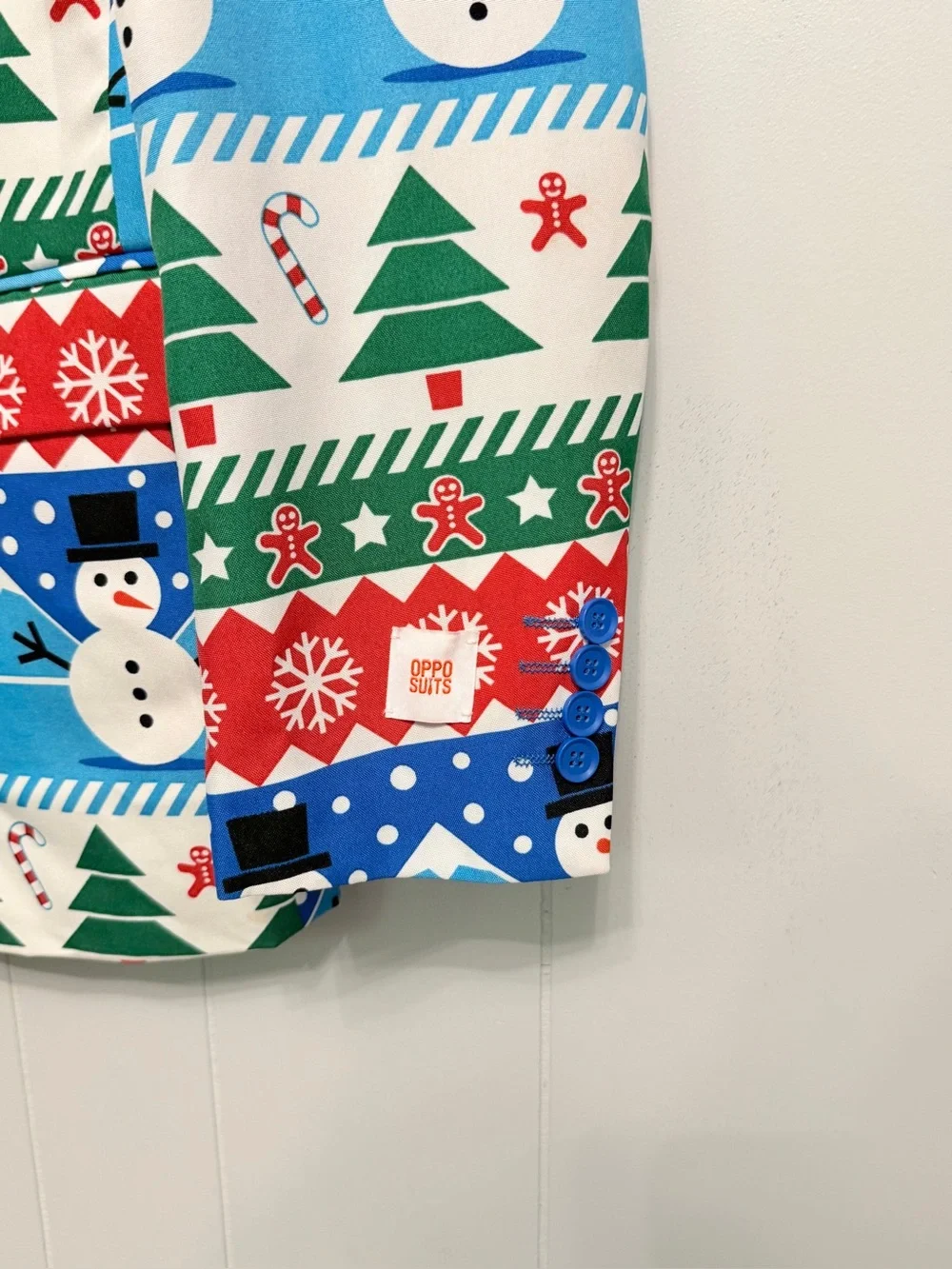 OppoSuits Blue, Red, Green & White Festive Snowman Blazer